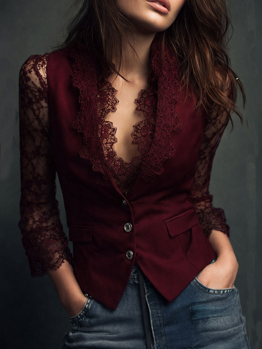 Willa London™ | Lace Elegance Blazer Top