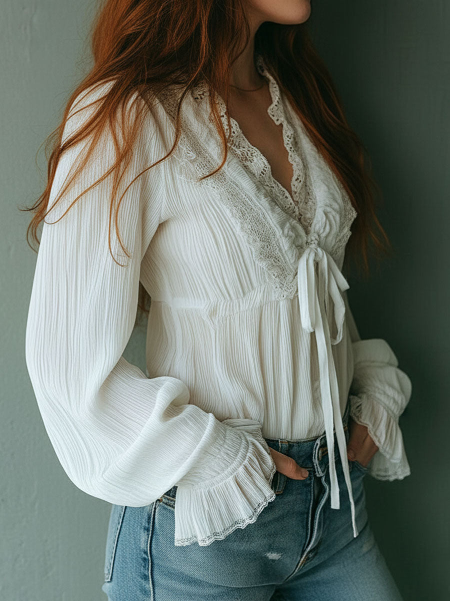 Willa London™ | Ethereal Lace Tie Blouse