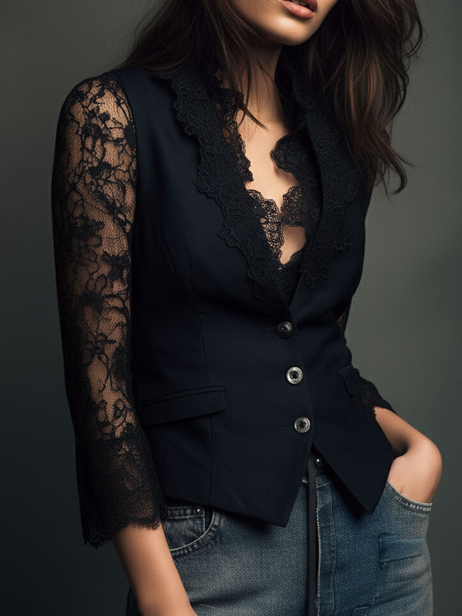 Willa London™ | Lace Elegance Blazer Top