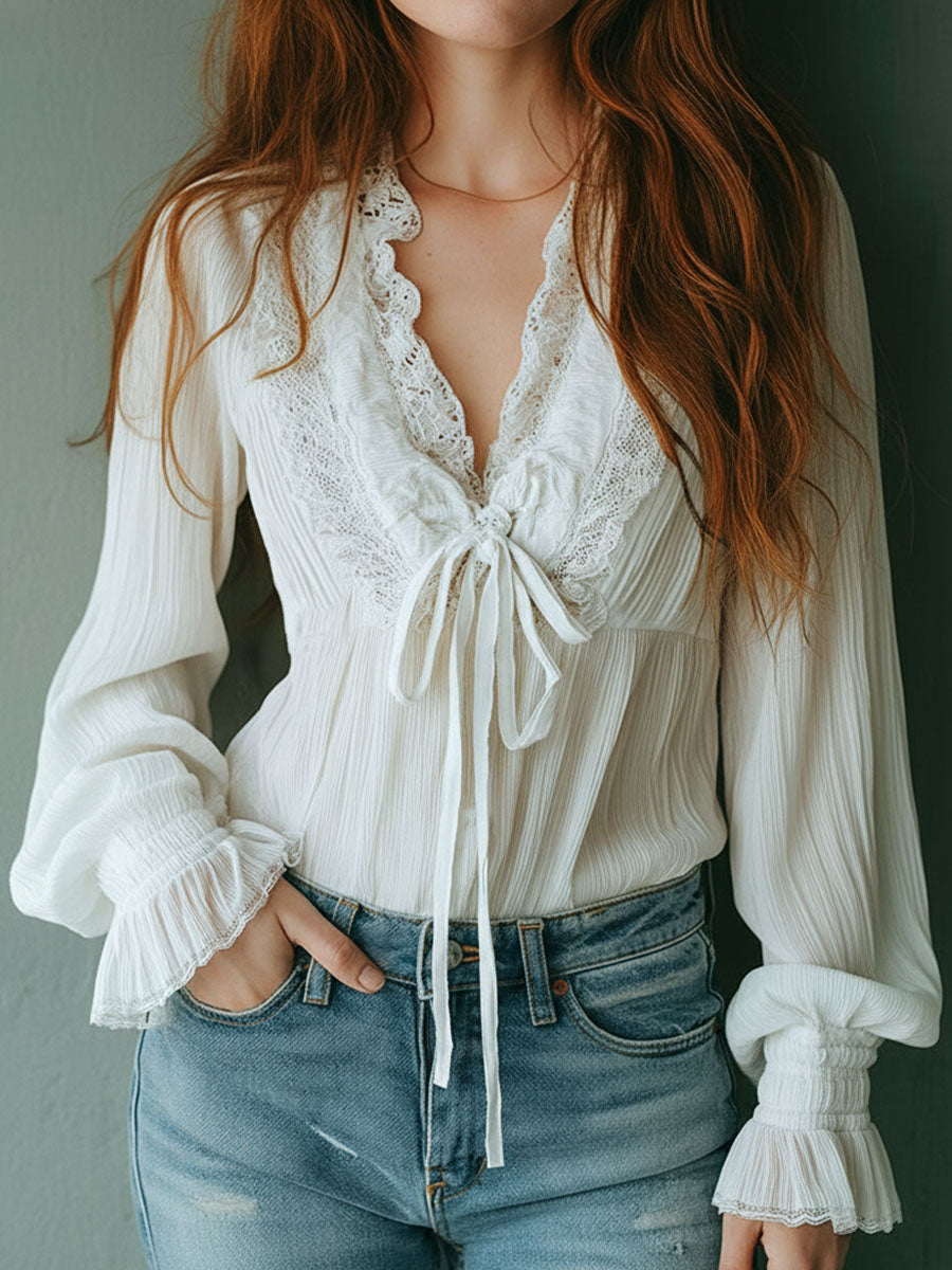 Willa London™ | Ethereal Lace Tie Blouse