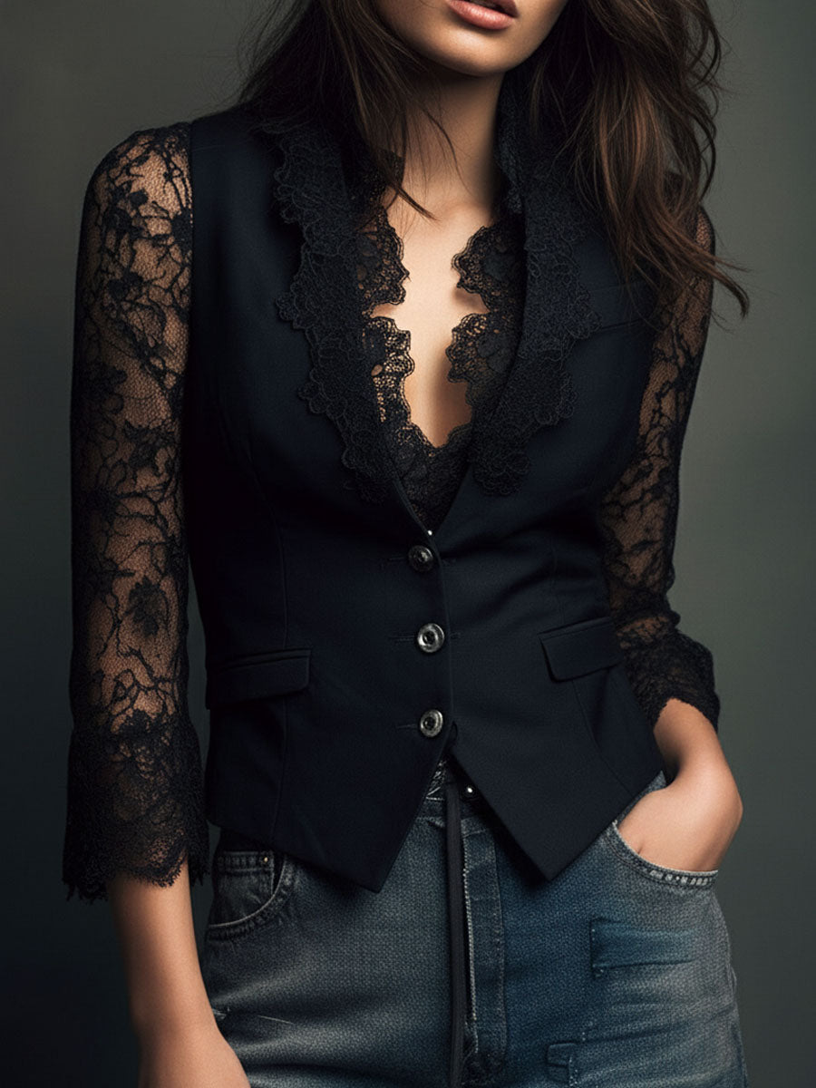 Willa London™ | Lace Elegance Blazer Top