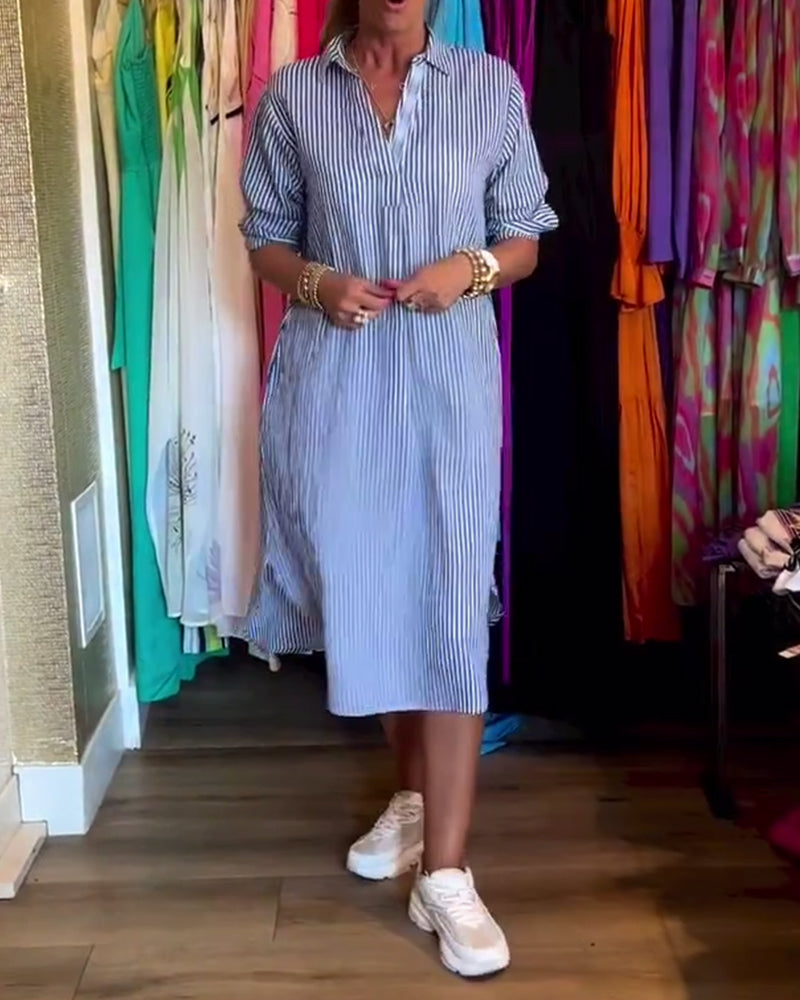 Willa London™ | Striped Elegance Shirt Dress