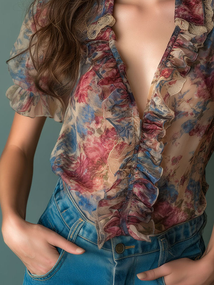 Willa London™ | Enchanted Floral Ruffle Blouse