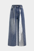 Willa London™ | Asymmetrical Rhinestone Denim Trousers