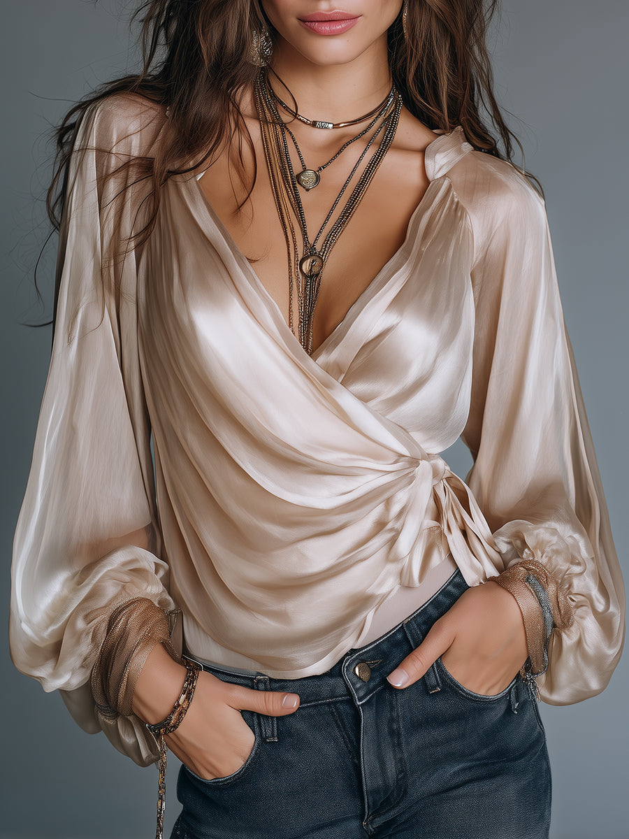 Willa London™ | Satin Elegance Wrap Blouse