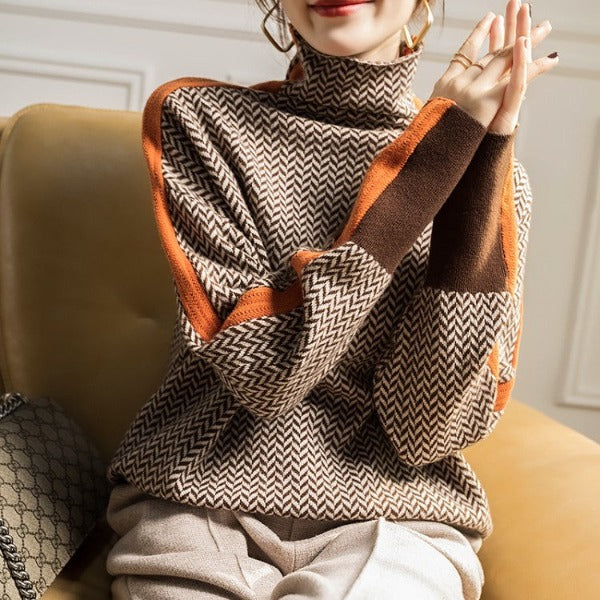 Willa London™ | Striped Elegance Roll Neck Sweater