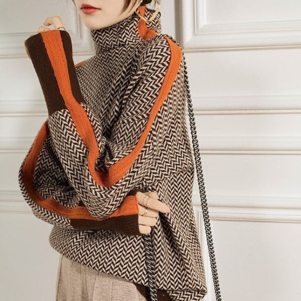 Willa London™ | Striped Elegance Roll Neck Sweater