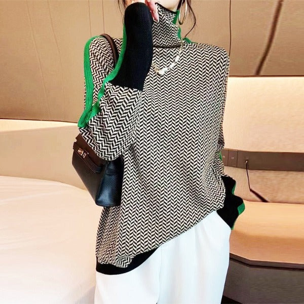 Willa London™ | Striped Elegance Roll Neck Sweater