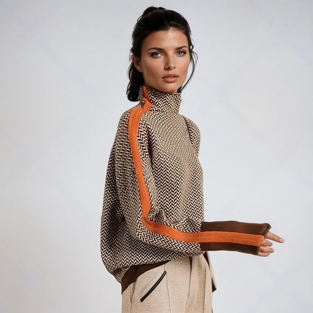 Willa London™ | Striped Elegance Roll Neck Sweater
