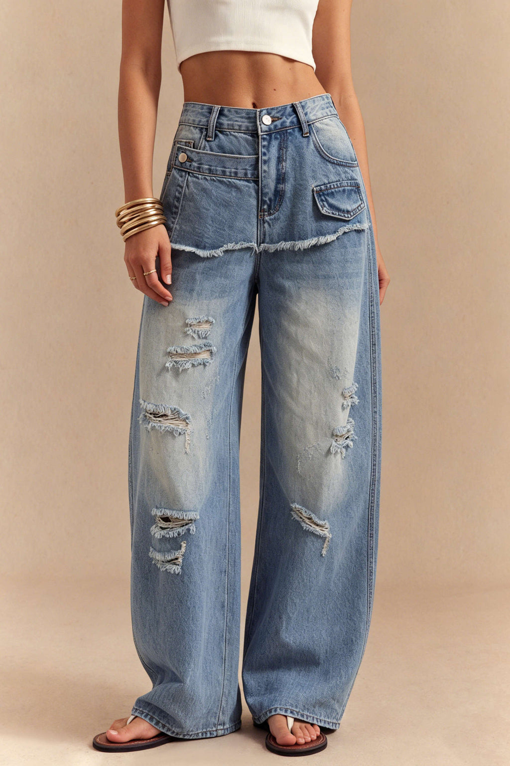 Willa London™ | Asymmetrical Fray Wide Leg Jeans