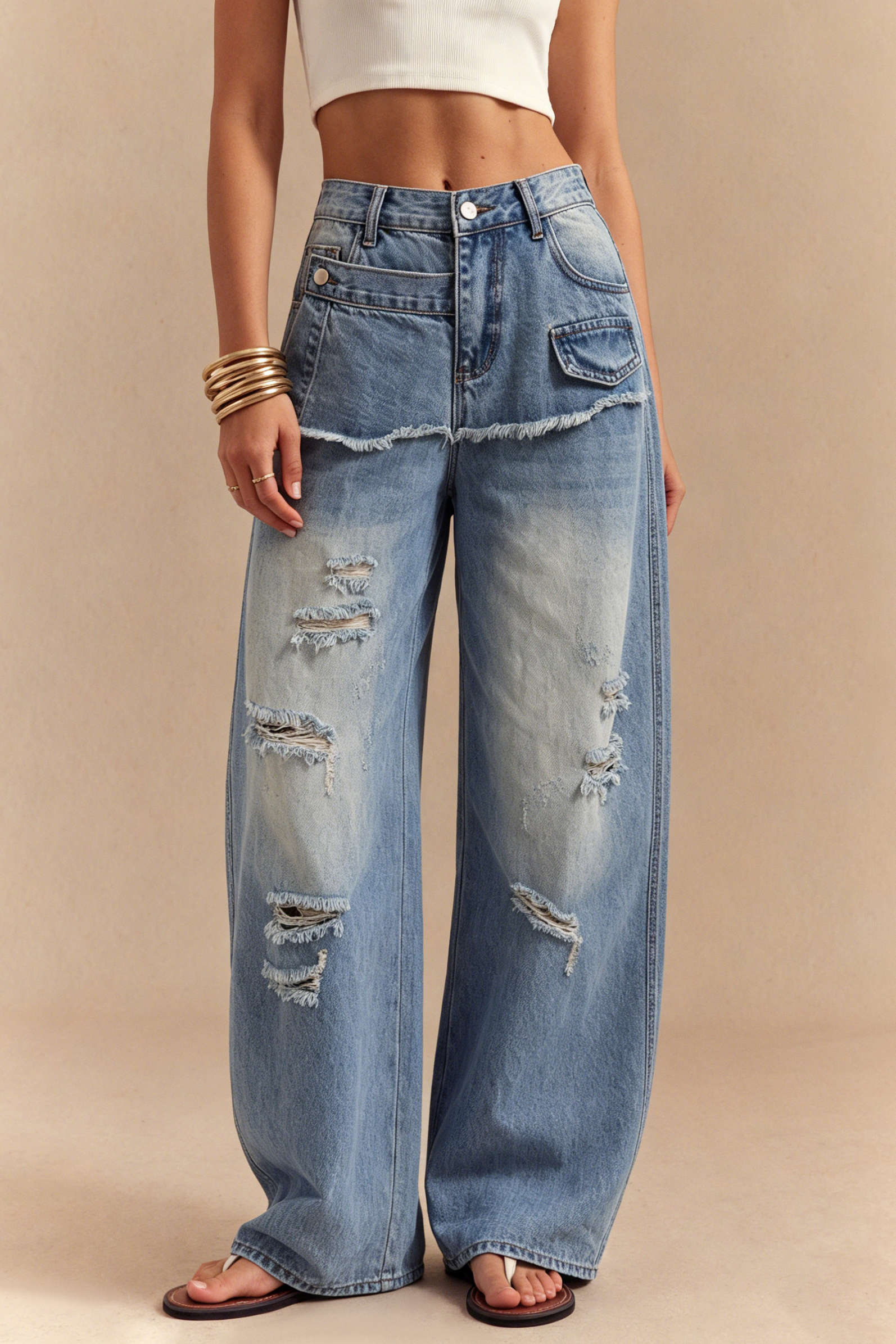 Willa London™ | Asymmetrical Fray Wide Leg Jeans