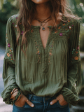 Willa London™ | Olive Blossom Embroidered Shirt