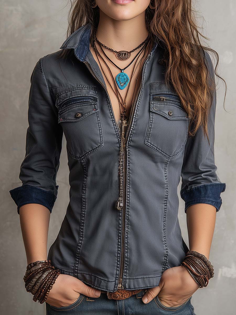 Willa London™ | Heritage Denim Zip Shirt