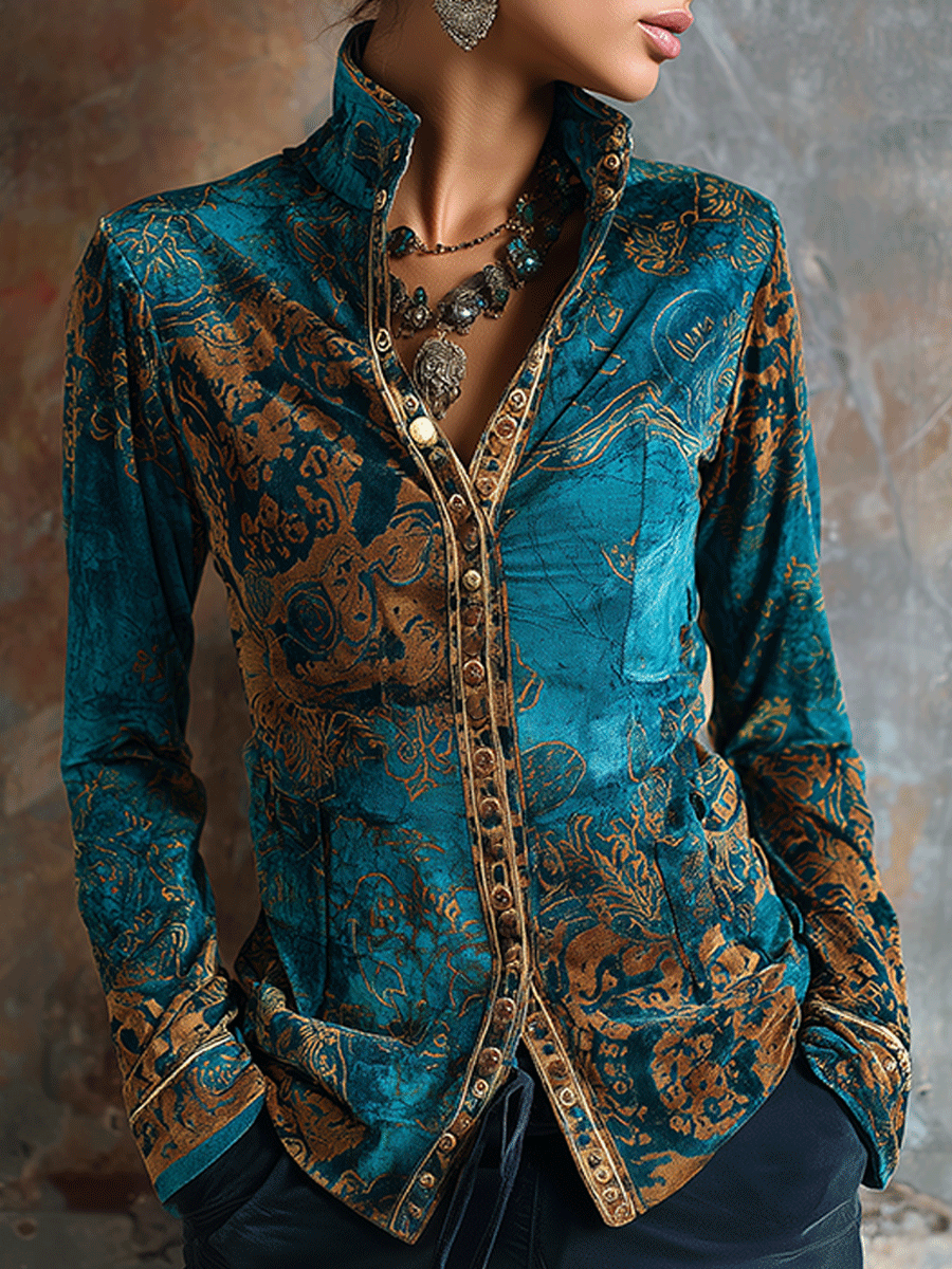 Willa London™ | Velvet Peacock Elegance Blouse