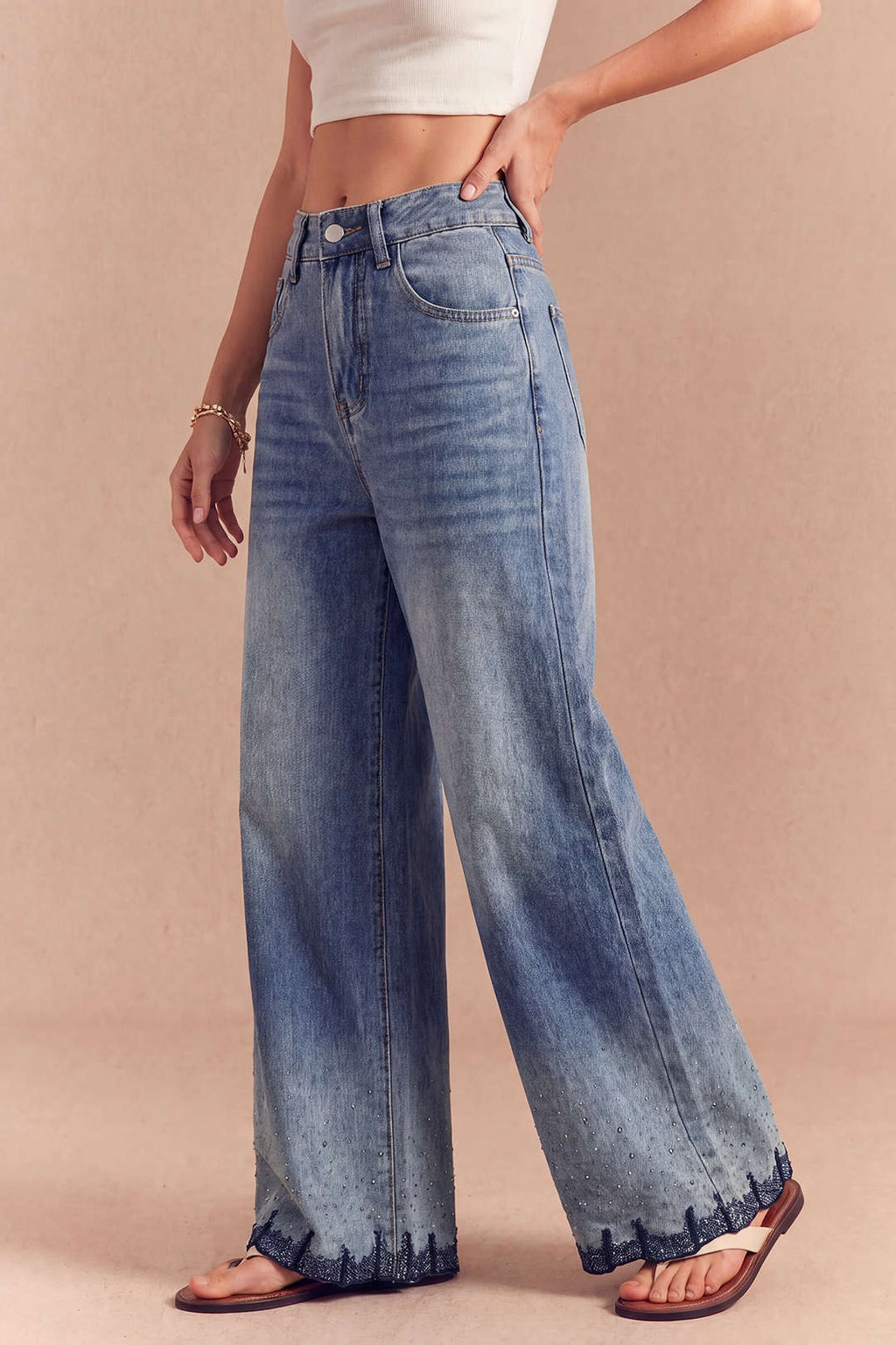 Willa London™ | Luxe Rhinestone Denim Trousers