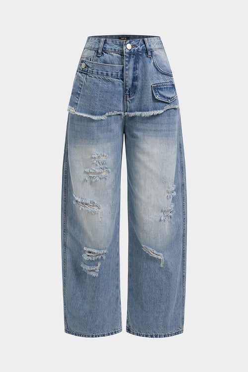 Willa London™ | Asymmetrical Fray Wide Leg Jeans