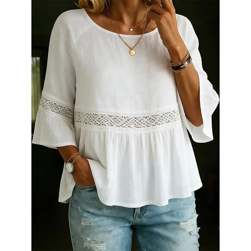 Willa London™ | Lace Trim Basque Blouse