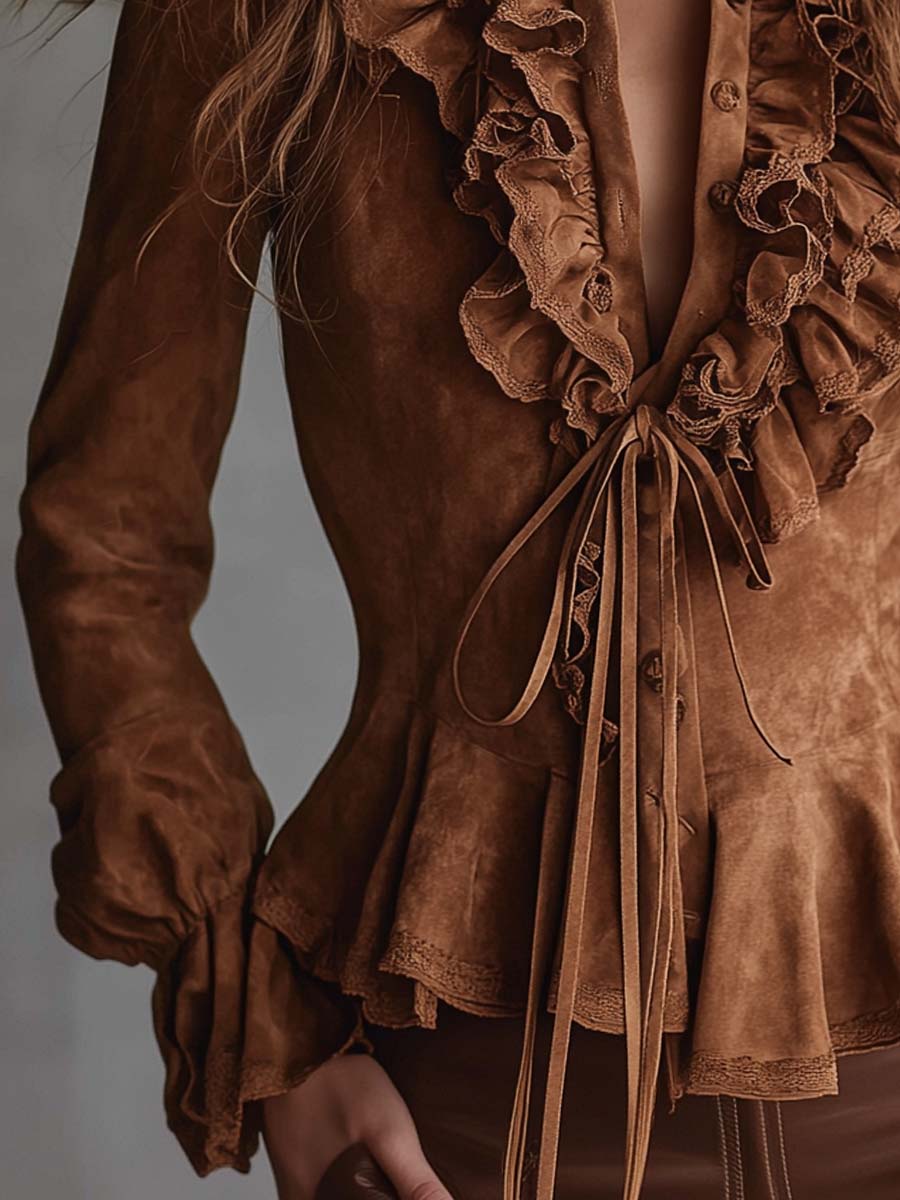 Willa London™ | Caramel Ruffle Lace Blouse