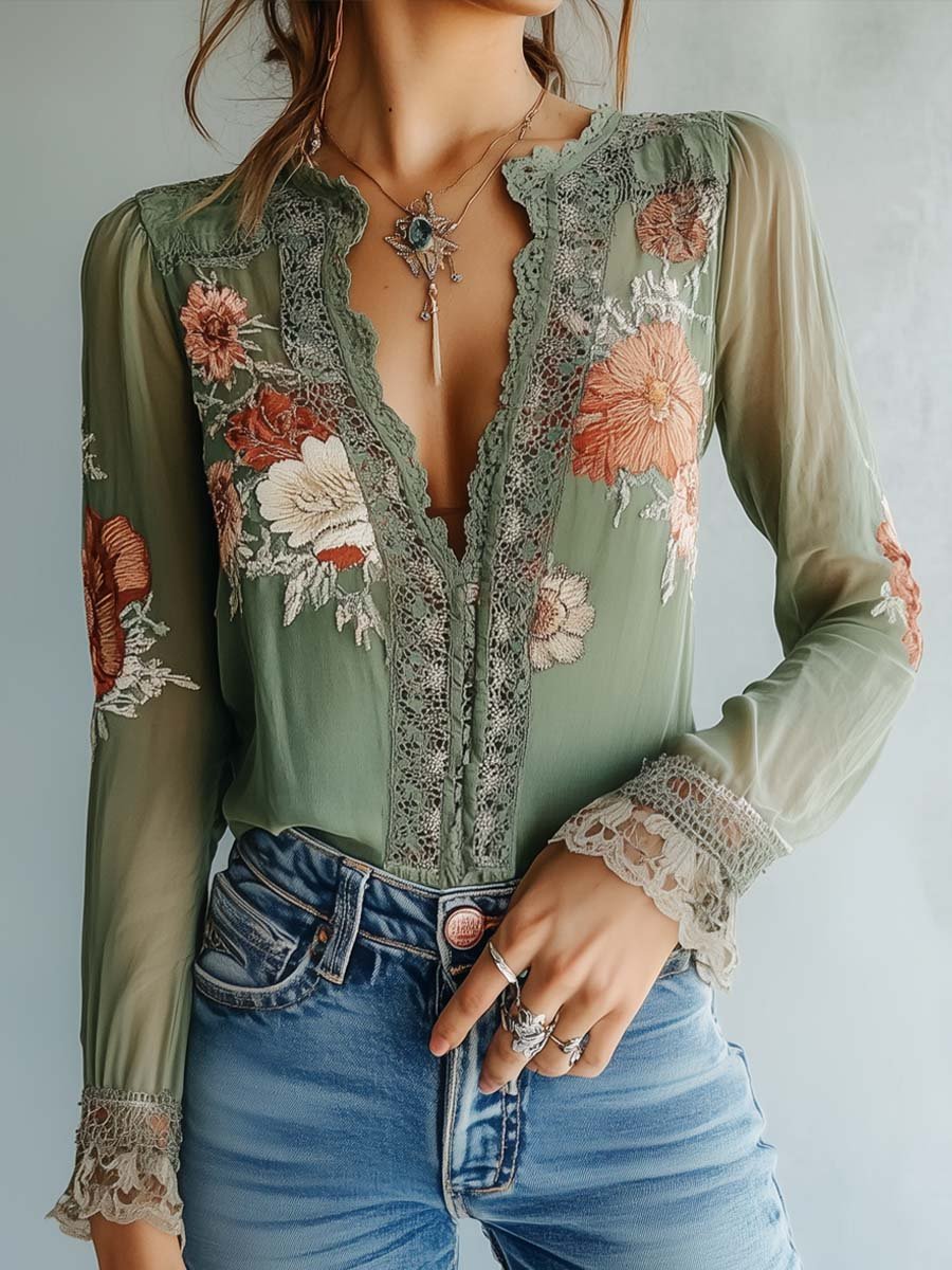 Willa London™ | Vintage Sage Lace Blouse