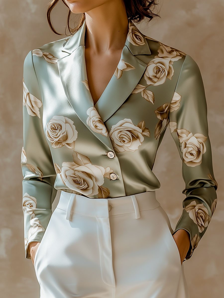 Willa London™ | Satin Elegance Lapel Shirt