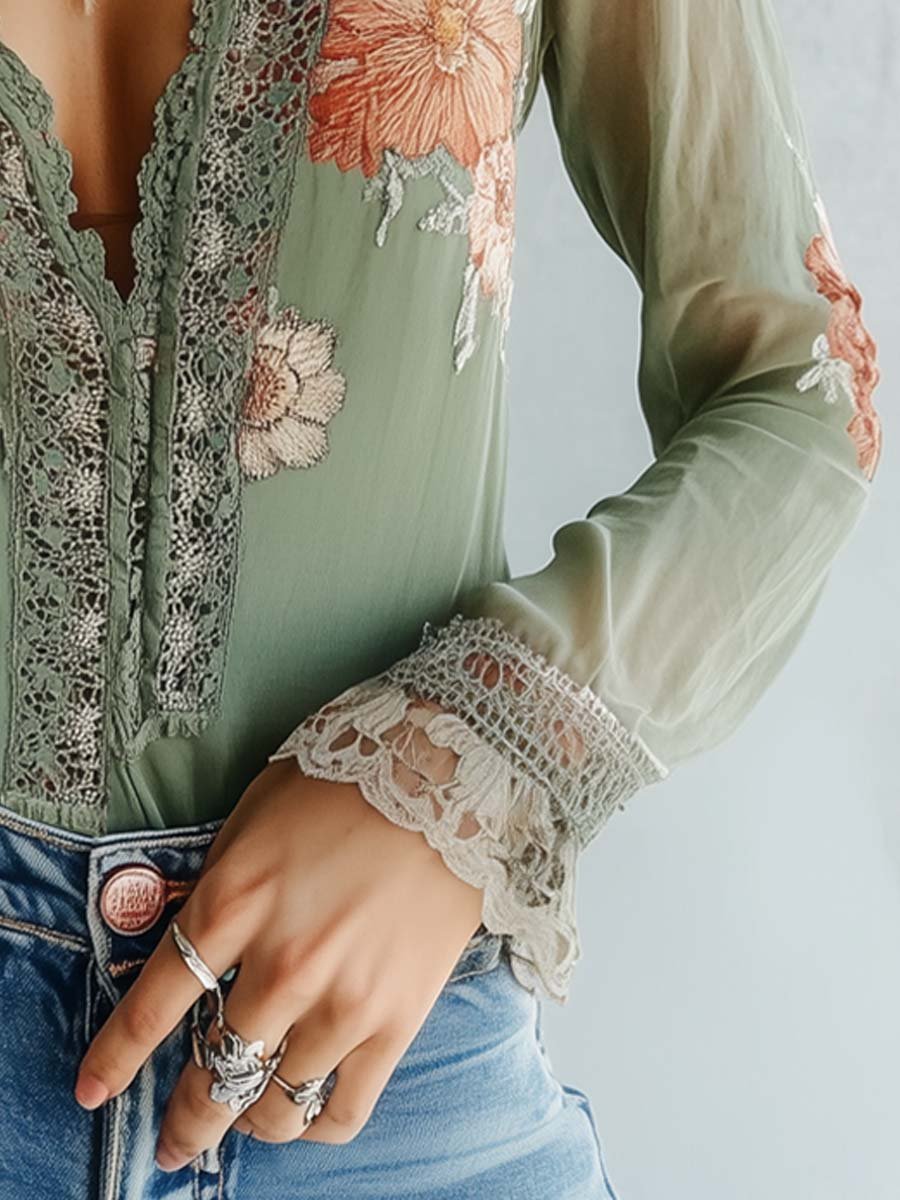 Willa London™ | Vintage Sage Lace Blouse