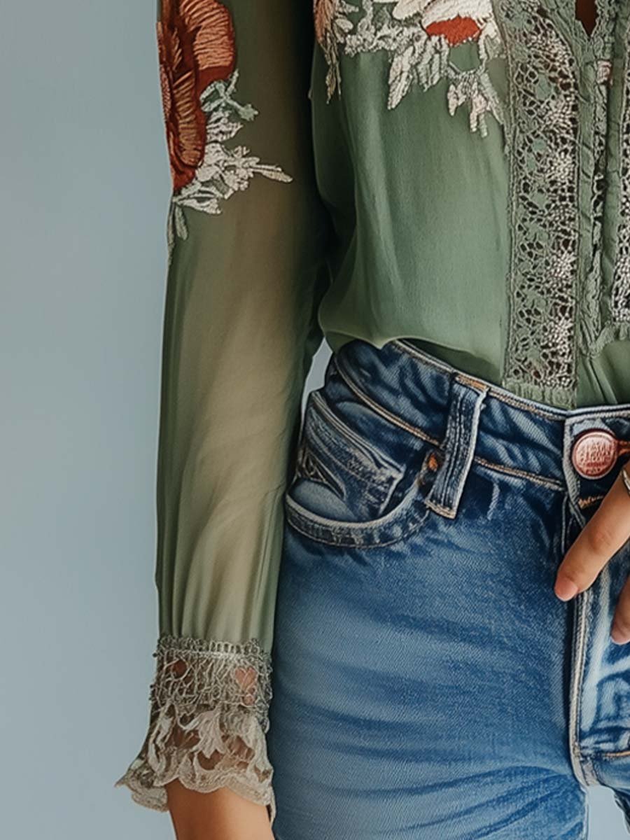 Willa London™ | Vintage Sage Lace Blouse