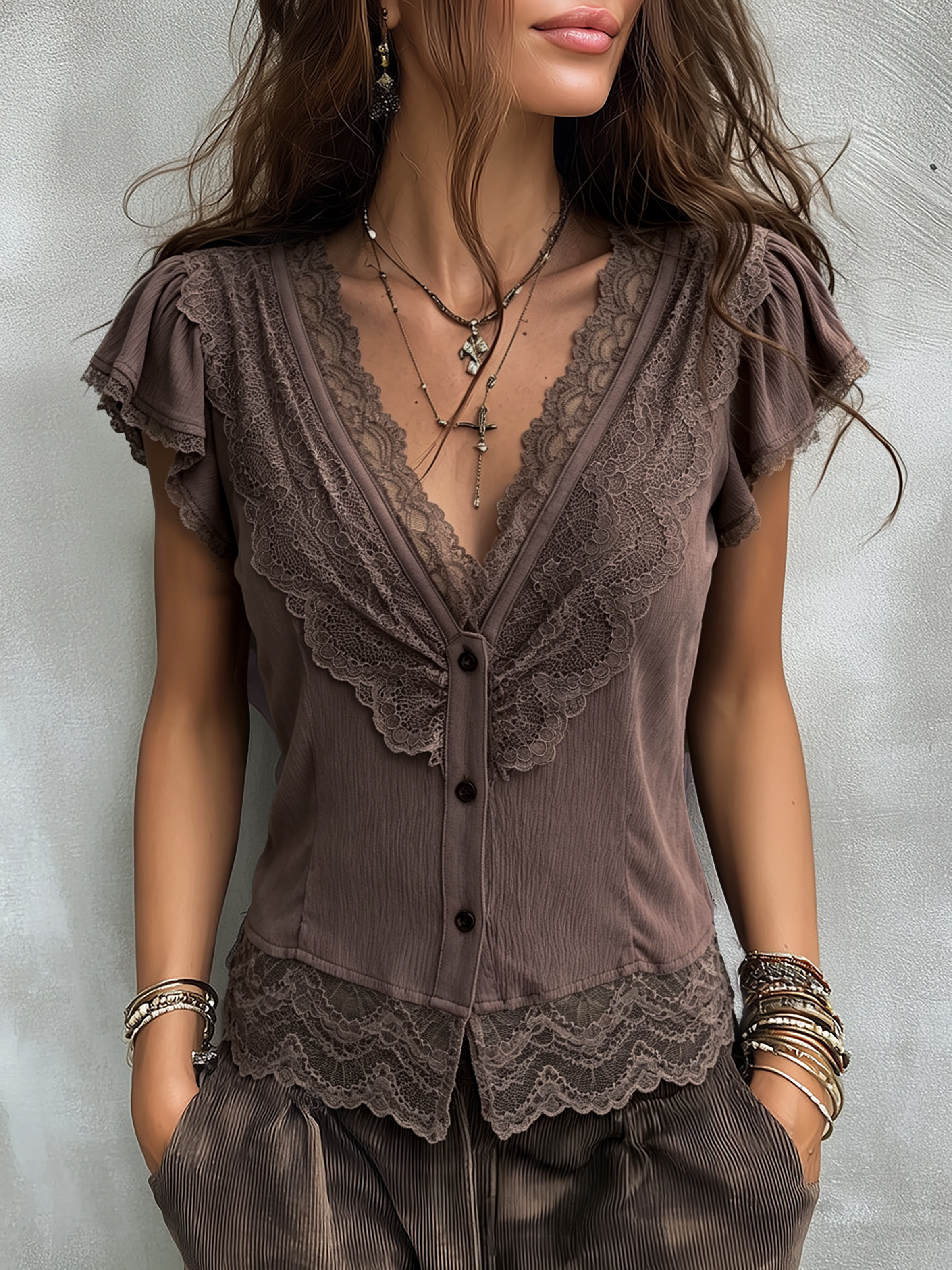 Willa London™ | Vintage Lace V-Neck Blouse