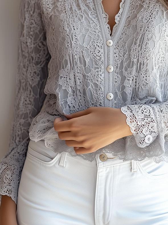 Willa London™ | Lace Elegance V-Neck Shirt