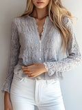 Willa London™ | Lace Elegance V-Neck Shirt